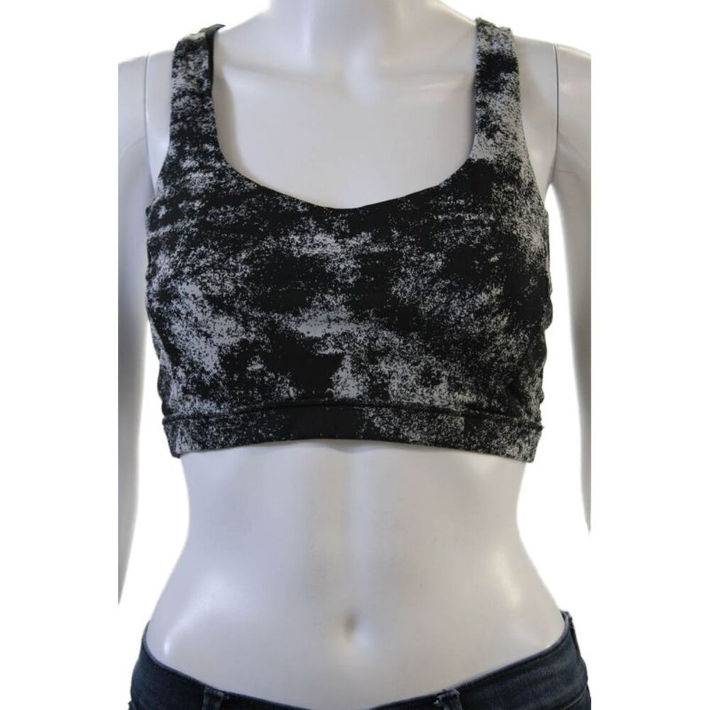 Lululemon Womens Abstract Print Strappy Activewear Bra Black Size 10